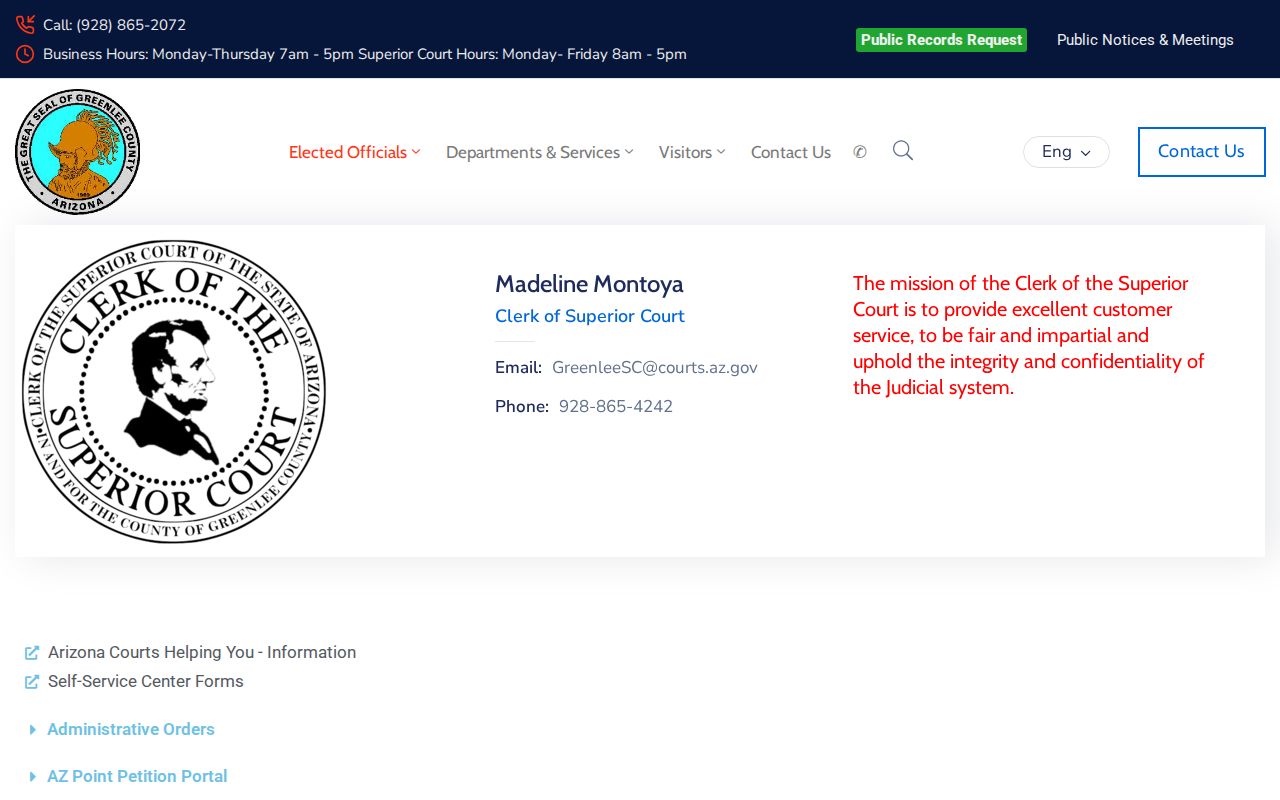 Clifton court records and Greenlee Clerk service information