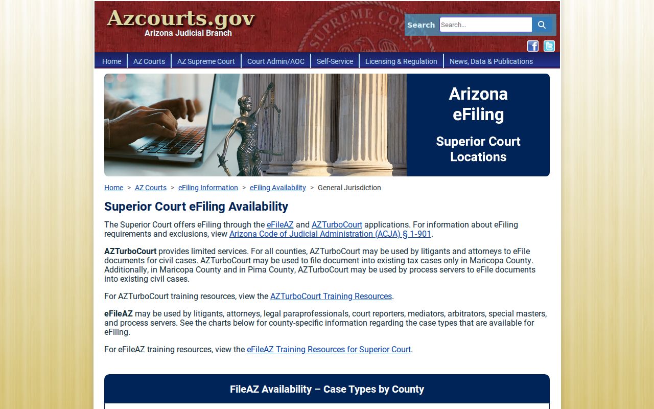 Greenlee County court calendar general-jurisdiction e-filing availability