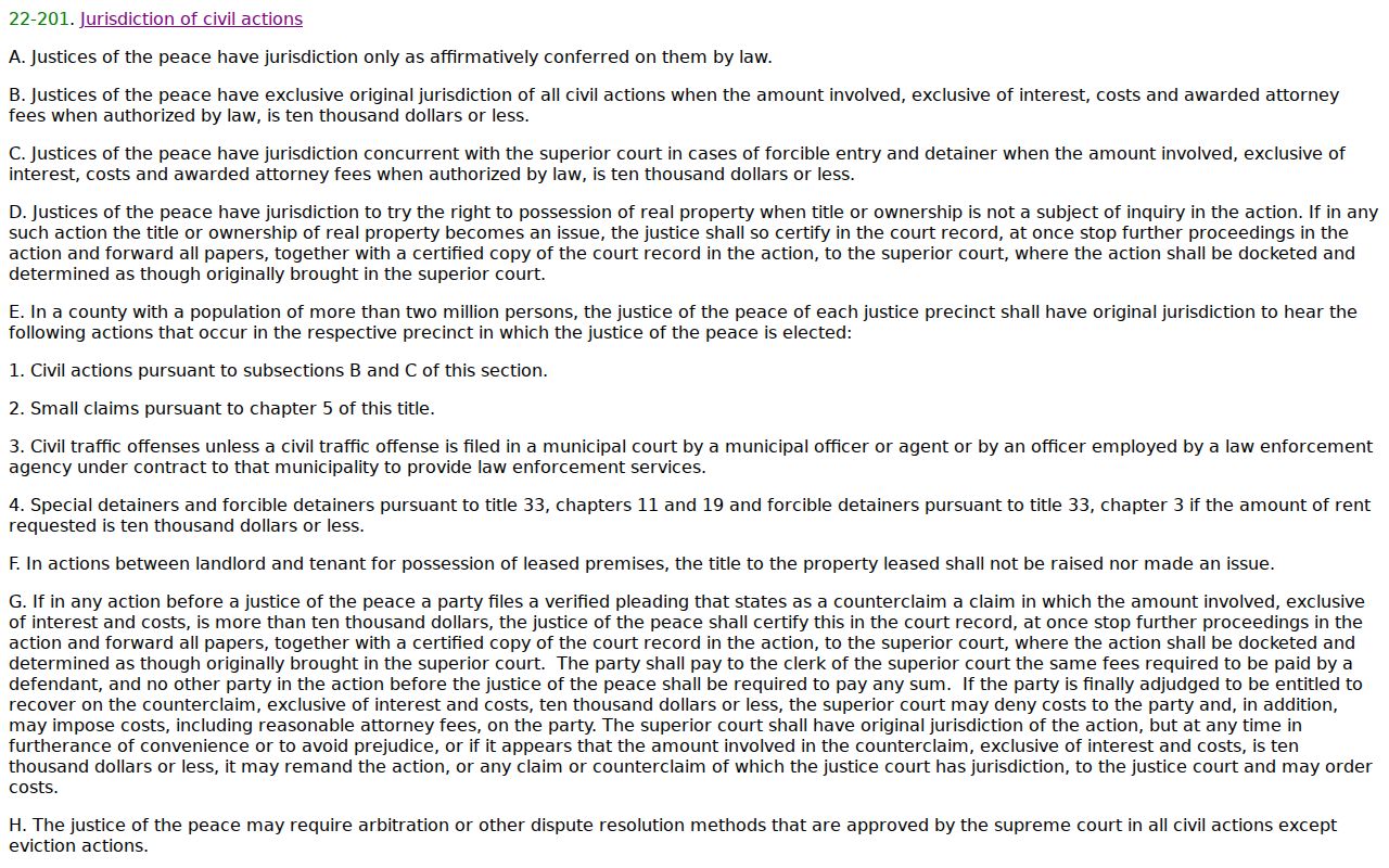 Greenlee County civil court docket Justice Court jurisdiction source