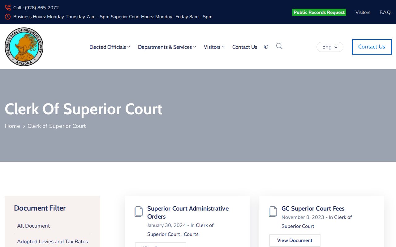 Greenlee County court docket clerk document index