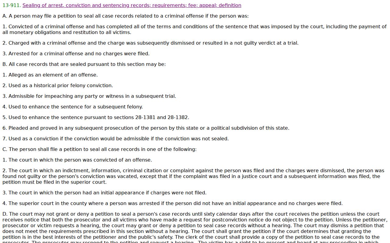 Greenlee County criminal court docket sealing statute