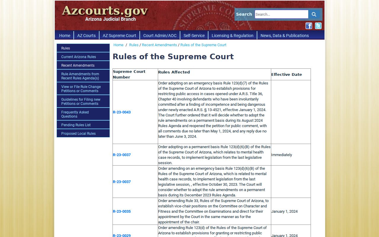 Greenlee County criminal docket Rule 123 amendment information