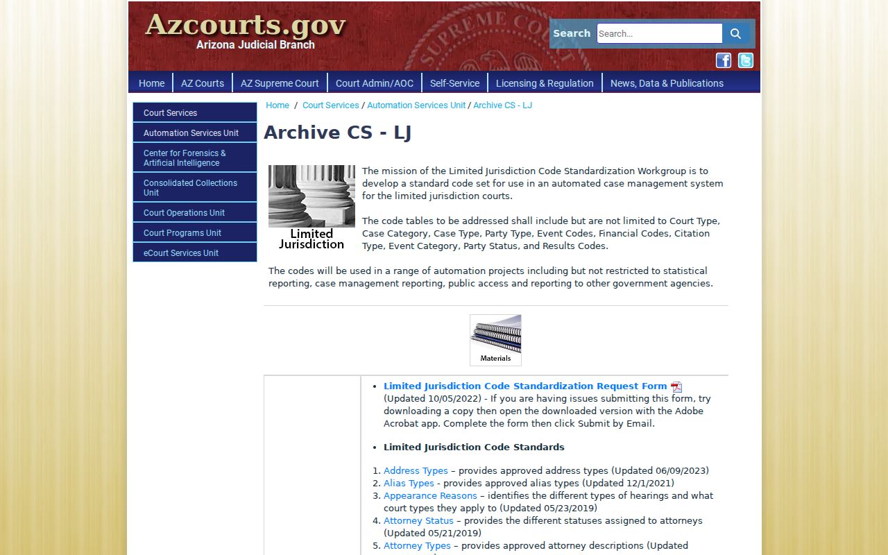Greenlee County traffic court limited jurisdiction docket code standards
