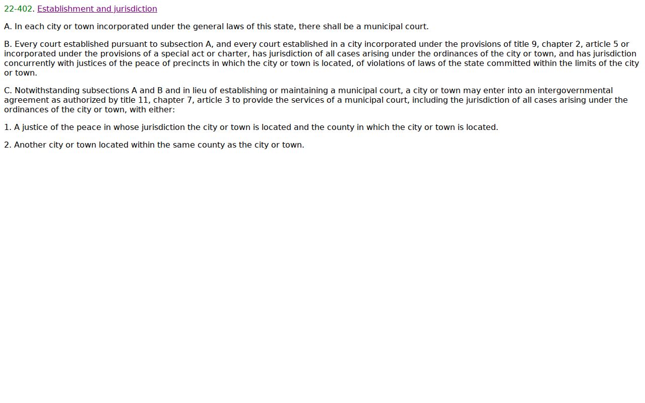 Greenlee County traffic court municipal jurisdiction statute